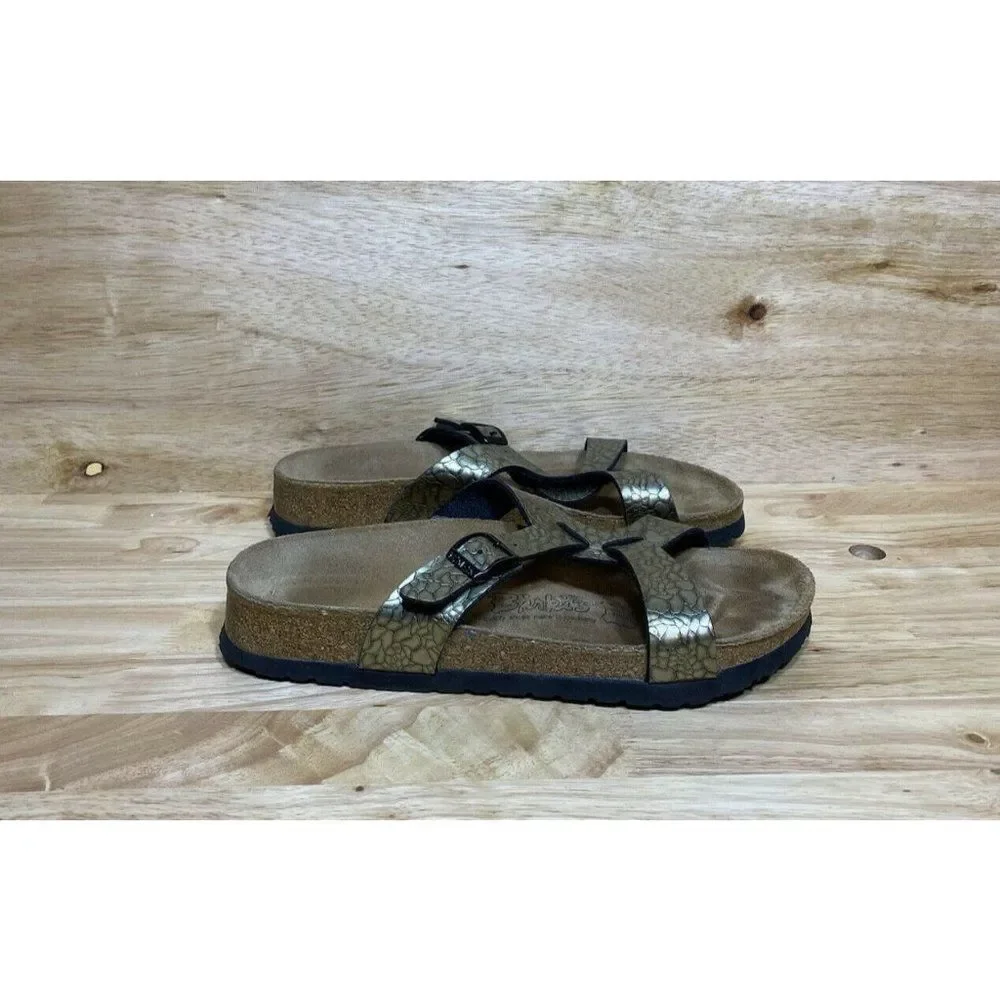 Birki's Birkenstock Cork Slip On Sandals Salina Antique Bronze Womens 8